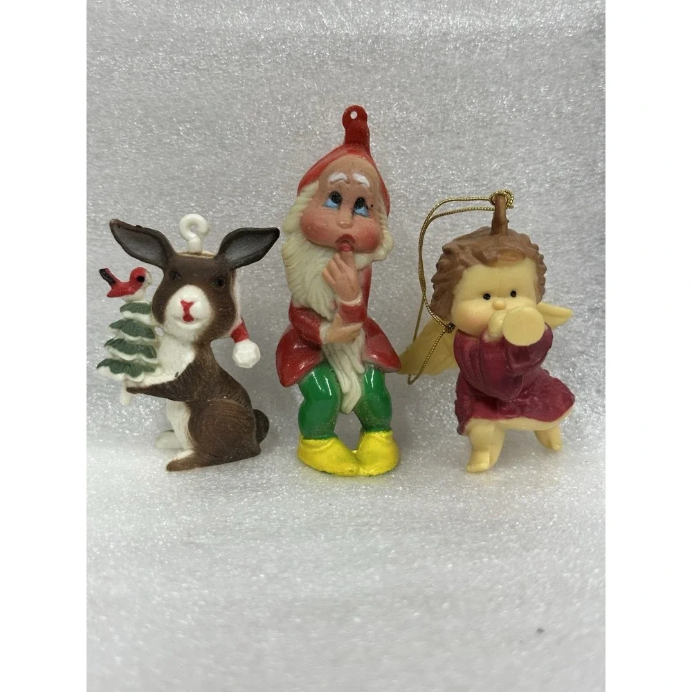 Christmas Vintage Ornaments Lot Of 3 Mouse‎ Gnome And Angel Old And Collectible